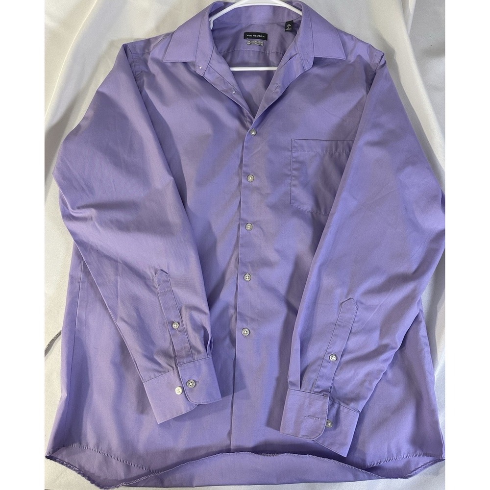 Van Heusen Men's Purple Solid Wrinkle Free Woven Dress Shirt 16 34/35
